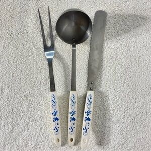 Vintage 70s Cooking Utensils Set W Decorative Handles Ladle Spatula Fork